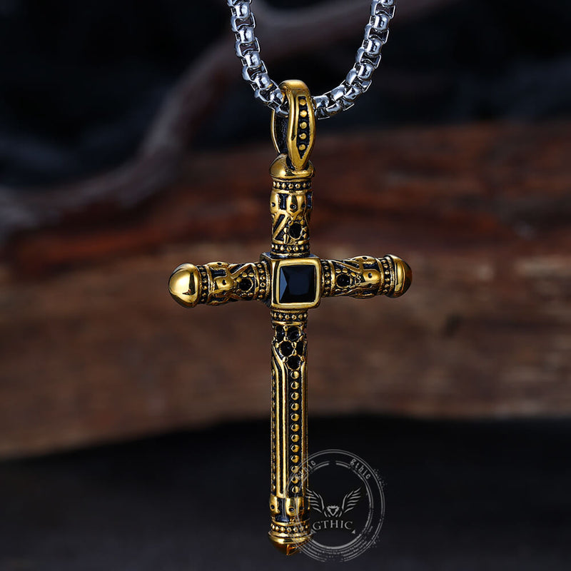 Gemstone Cross Skull Stainless Steel Pendant