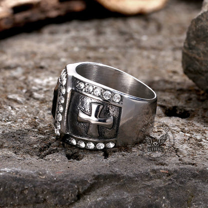Gemstone Cross Stainless Steel Ring