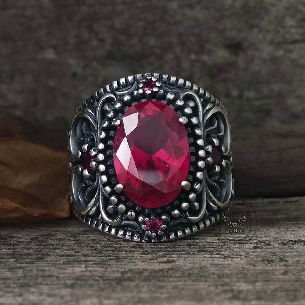 Gemstone Embossed Sterling Silver Ring