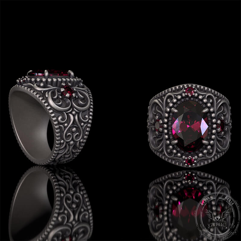 Gemstone Embossed Sterling Silver Ring