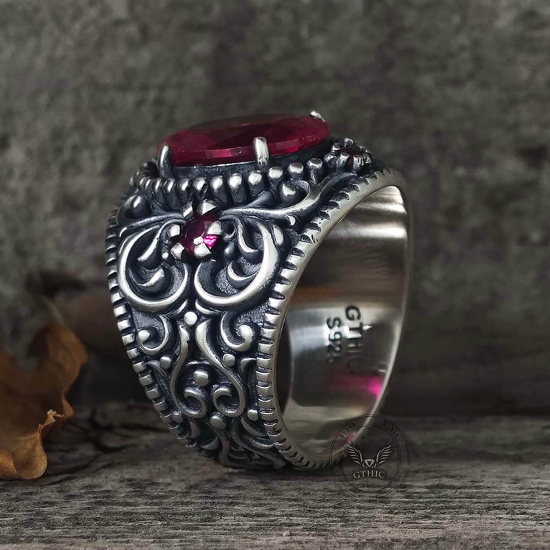Gemstone Embossed Sterling Silver Ring