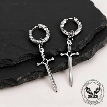 Gemstone Sword Cross Stainless Steel Earrings