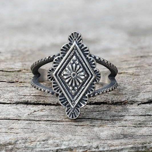 Geometric Pattern Stainless Steel Ring