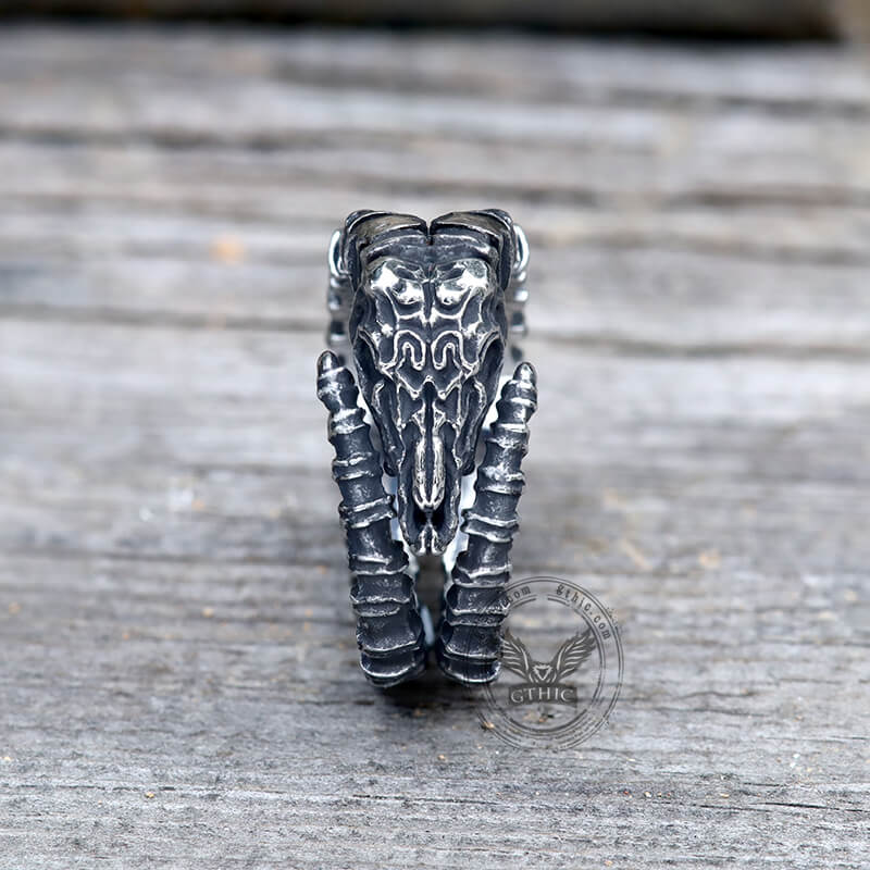 Goat Head Skull Stainless Steel Open Ring
