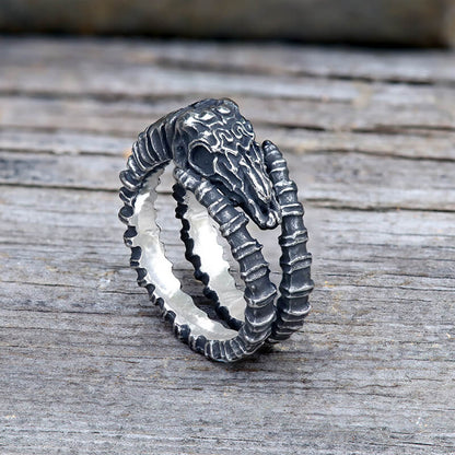 Goat Head Skull Stainless Steel Open Ring