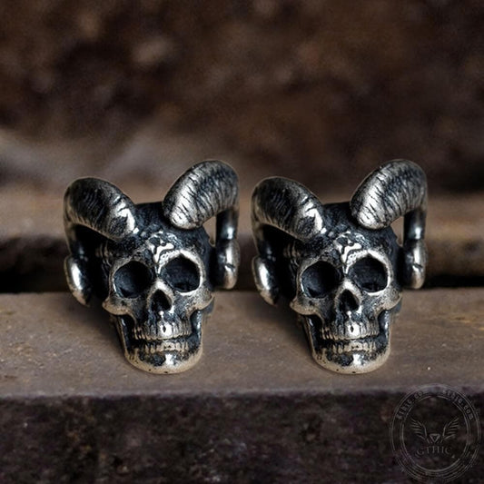 Goat Head Skull Sterling Silver Stud Earrings