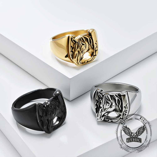 Horseshoe Horse Head Stainless Steel Ring