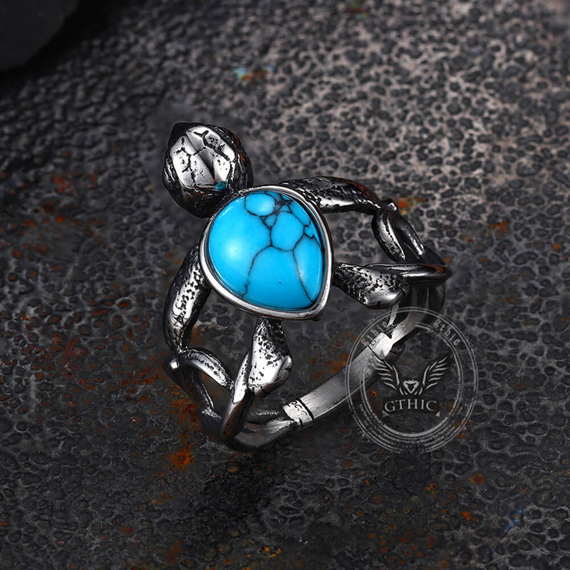 Indian Turtle Turquoise Stainless Steel Ring