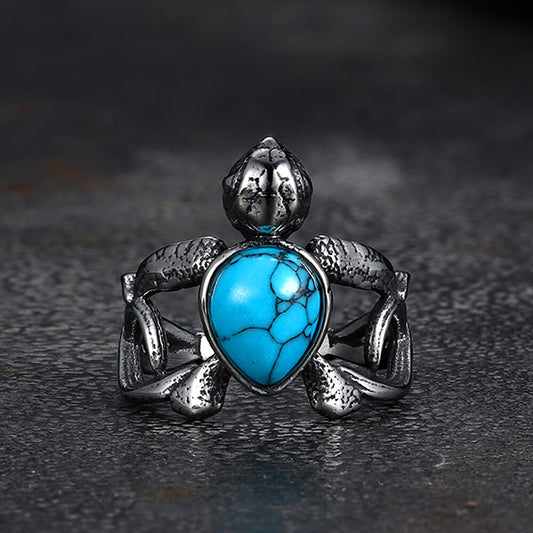 Indian Turtle Turquoise Stainless Steel Ring