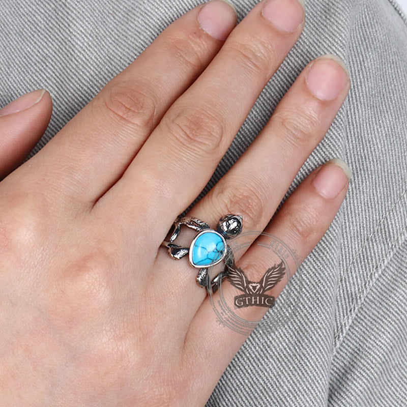 Indian Turtle Turquoise Stainless Steel Ring