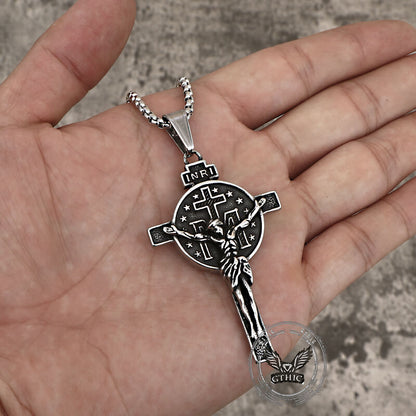 Jesus Suffering Inri Cross Stainless Steel Pendant
