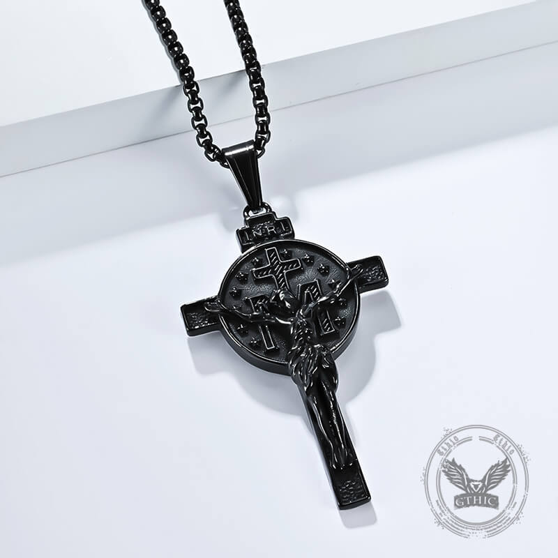 Jesus Suffering Inri Cross Stainless Steel Pendant