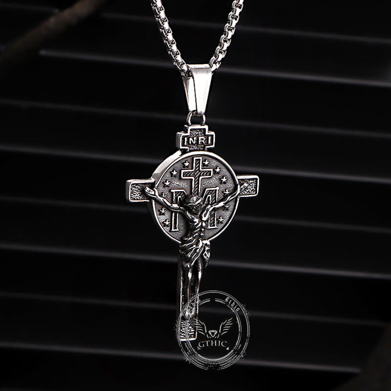 Jesus Suffering Inri Cross Stainless Steel Pendant