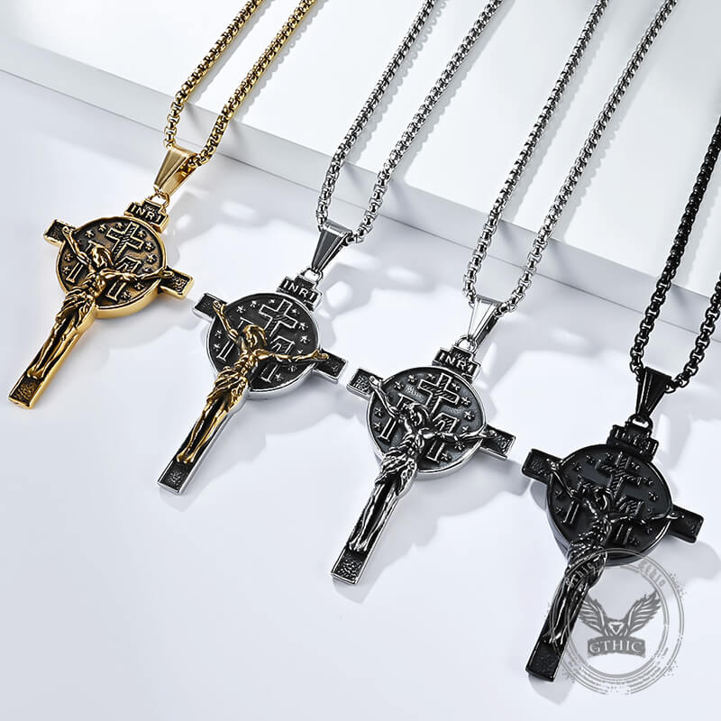 Jesus Suffering Inri Cross Stainless Steel Pendant