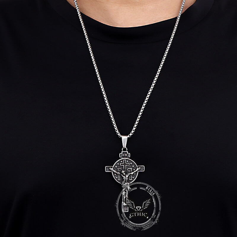 Jesus Suffering Inri Cross Stainless Steel Pendant