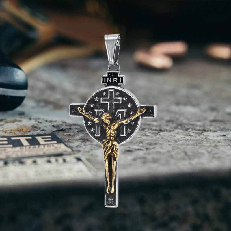Jesus Suffering Inri Cross Stainless Steel Pendant