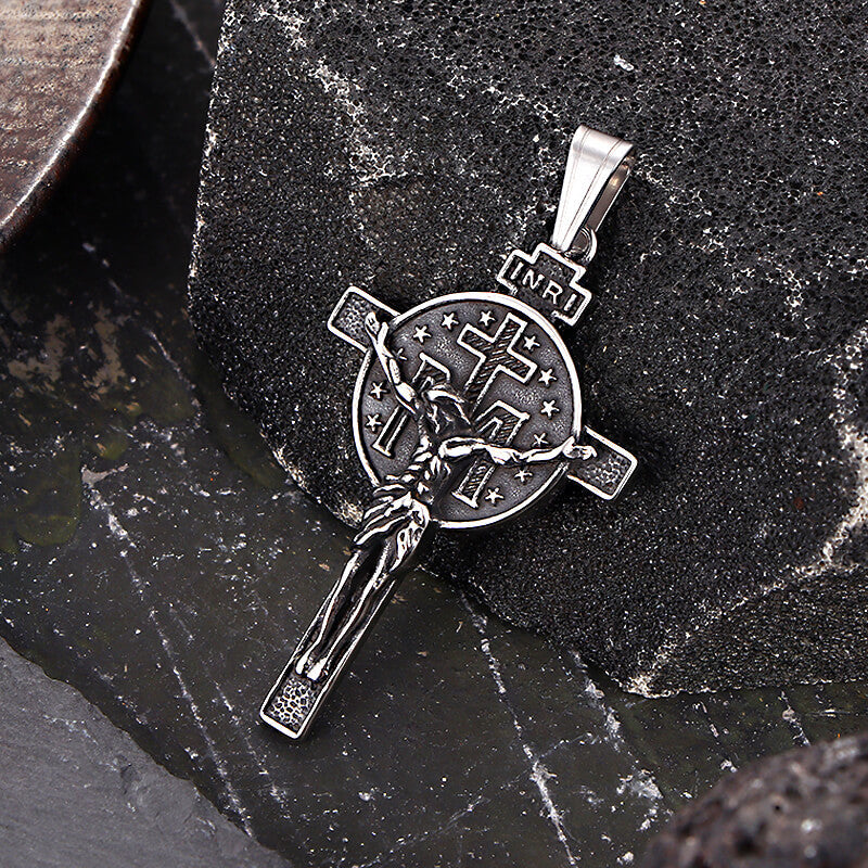 Jesus Suffering Inri Cross Stainless Steel Pendant