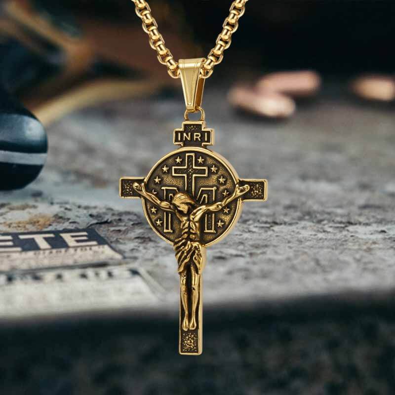 Jesus Suffering Inri Cross Stainless Steel Pendant