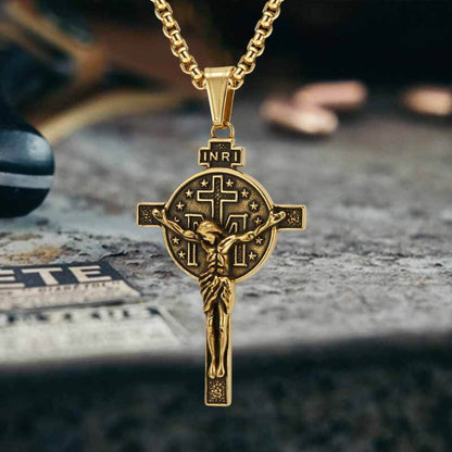 Jesus Suffering Inri Cross Stainless Steel Pendant