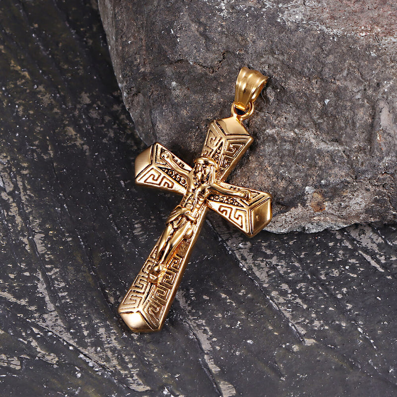 Jesus Suffering Stainless Steel Cross Pendant
