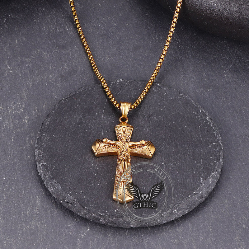 Jesus Suffering Stainless Steel Cross Pendant