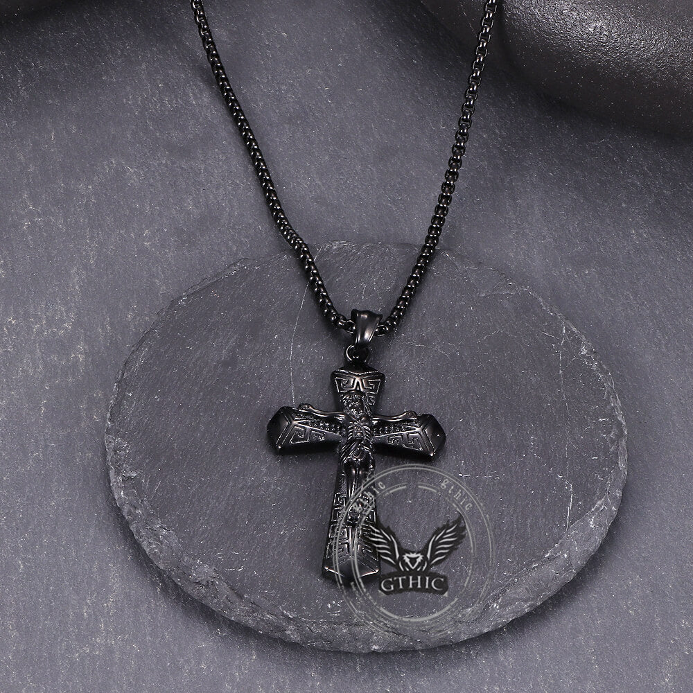 Jesus Suffering Stainless Steel Cross Pendant