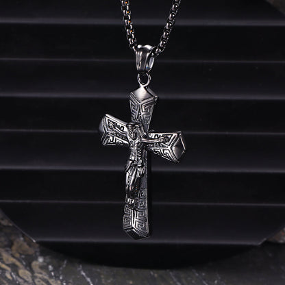 Jesus Suffering Stainless Steel Cross Pendant