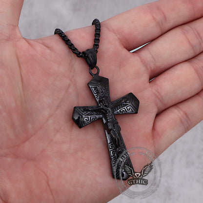 Jesus Suffering Stainless Steel Cross Pendant