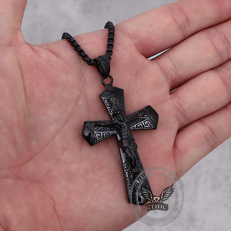 Jesus Suffering Stainless Steel Cross Pendant