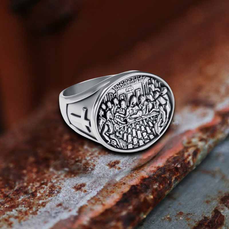 Last Supper Cross Stainless Steel Ring