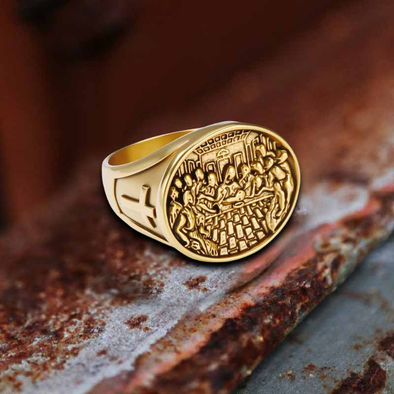 Last Supper Cross Stainless Steel Ring