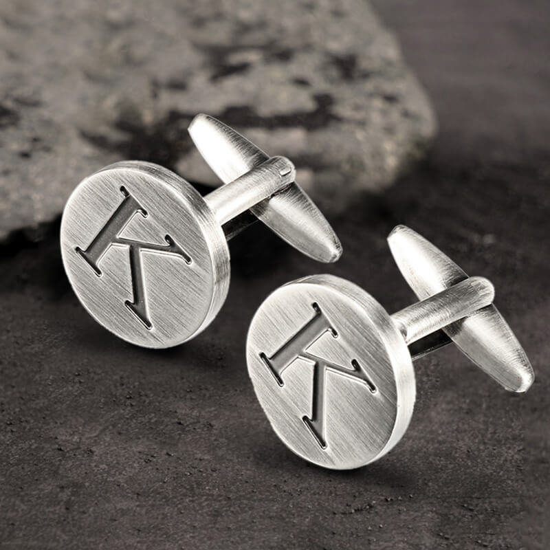 Letter Copper Round Cufflinks