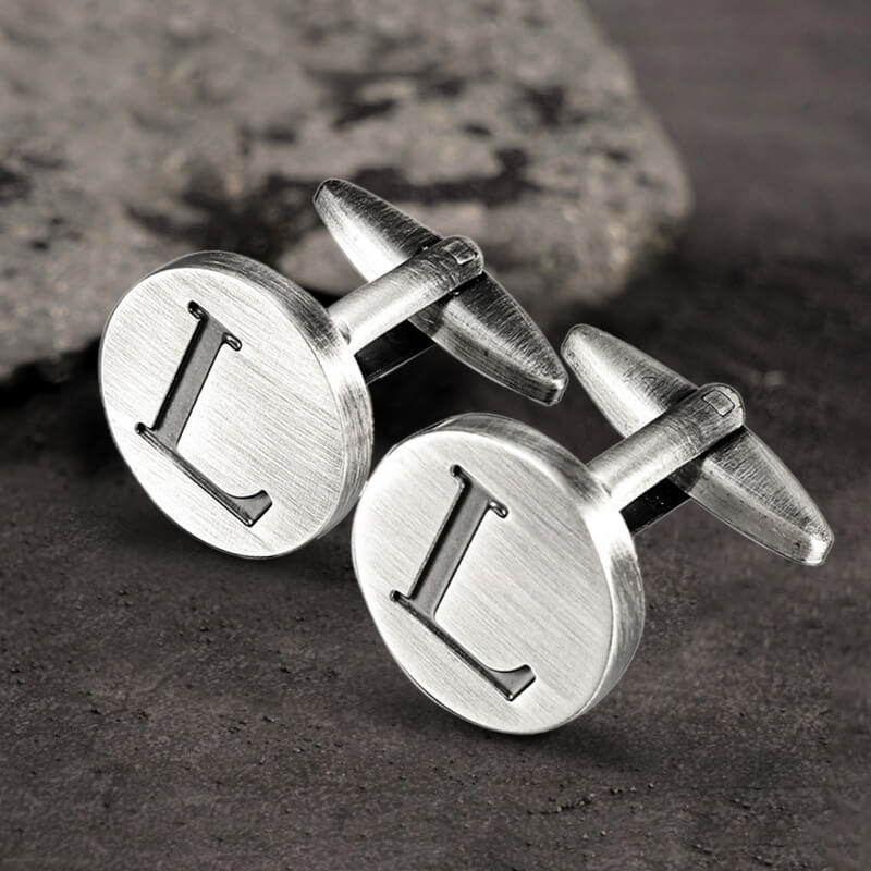 Letter Copper Round Cufflinks