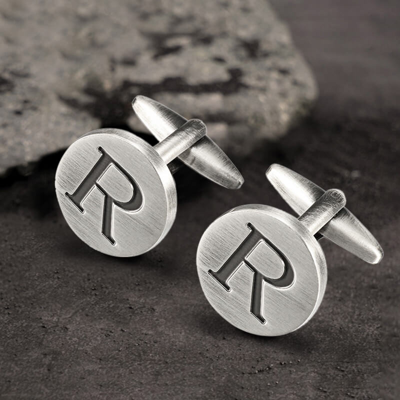 Letter Copper Round Cufflinks