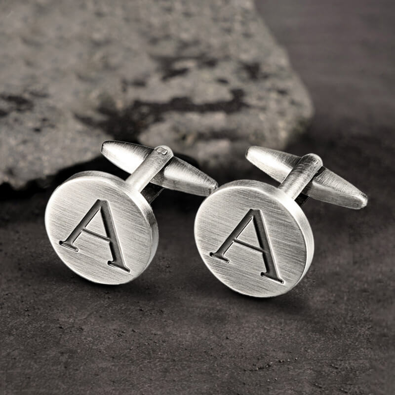 Letter Copper Round Cufflinks