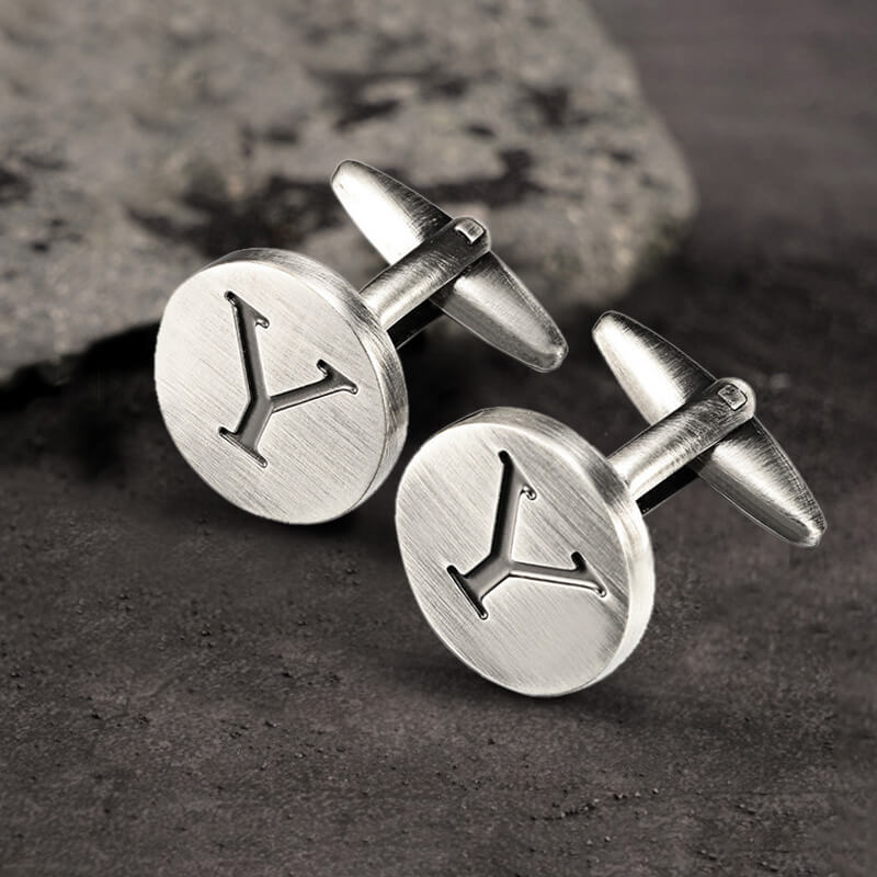 Letter Copper Round Cufflinks