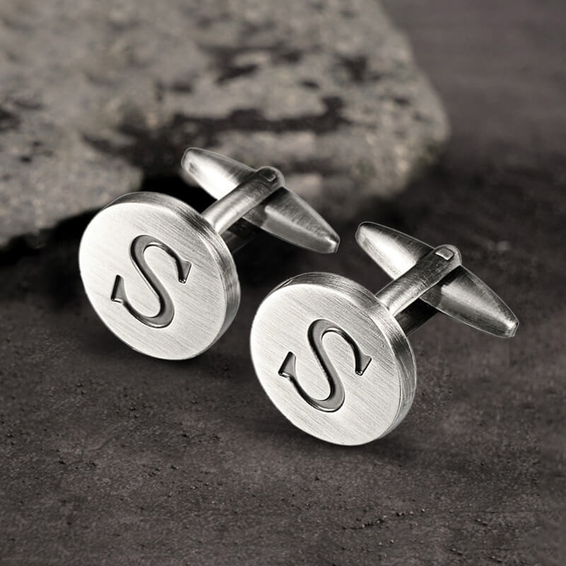 Letter Copper Round Cufflinks