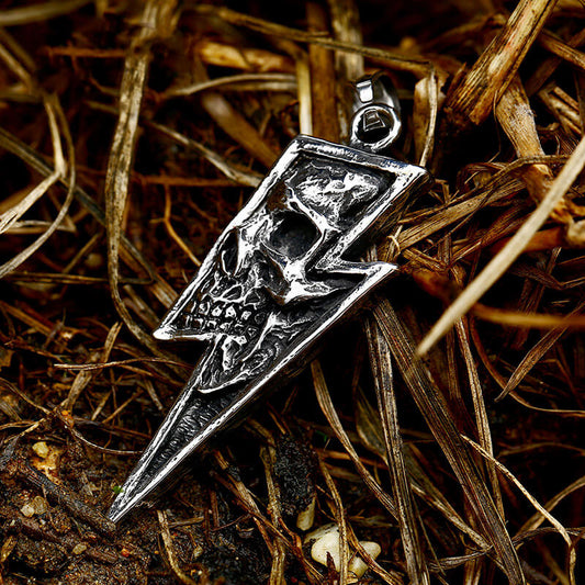 Lightning Bolt Skull Stainless Steel Pendant