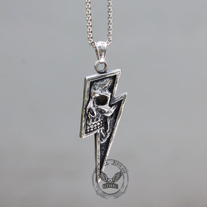 Lightning Bolt Skull Stainless Steel Pendant