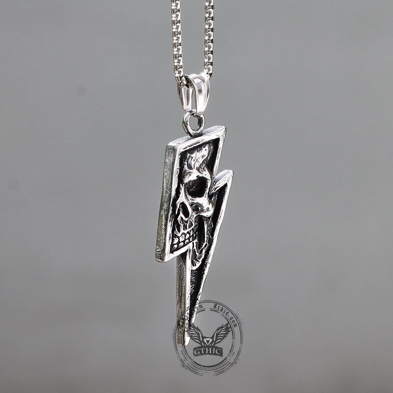 Lightning Bolt Skull Stainless Steel Pendant