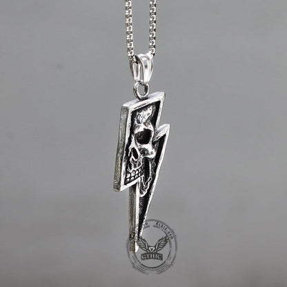 Lightning Bolt Skull Stainless Steel Pendant