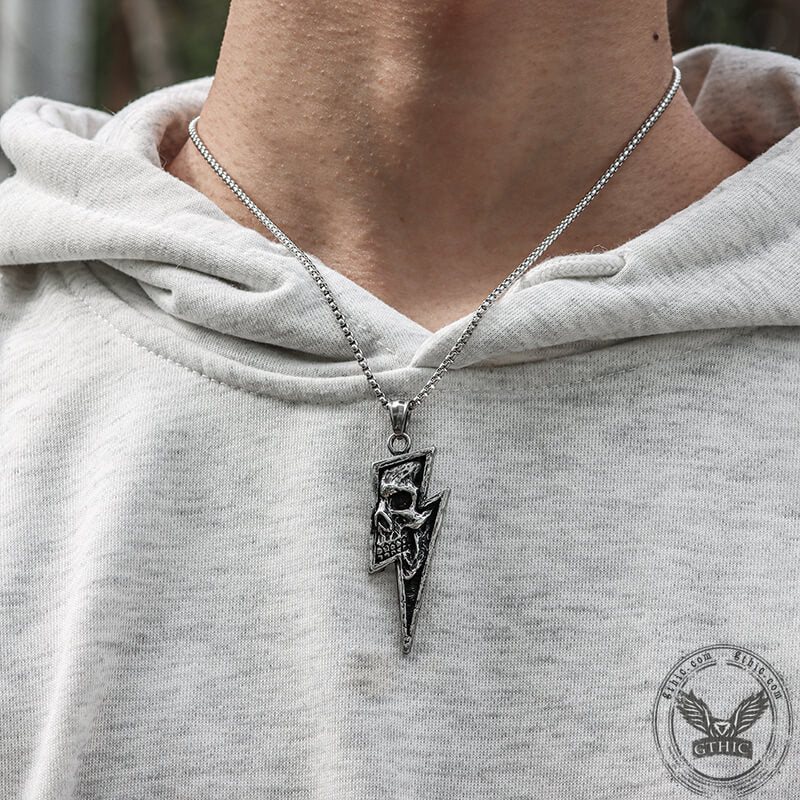Lightning Bolt Skull Stainless Steel Pendant