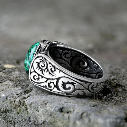 Malachite Inlaid Stainless Steel Gemstone Ring