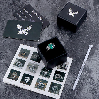 Malachite Inlaid Stainless Steel Gemstone Ring
