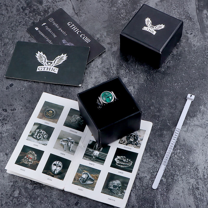 Malachite Inlaid Stainless Steel Gemstone Ring