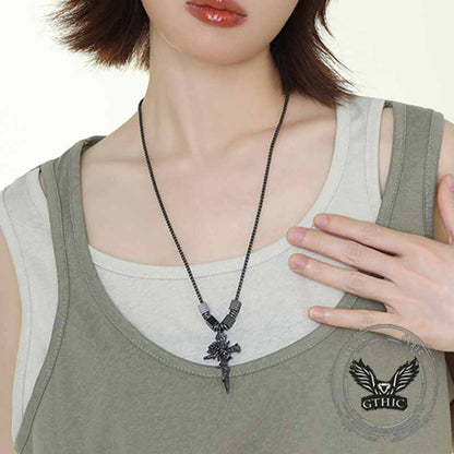 Nail Cross Thorn Rose Alloy Necklace