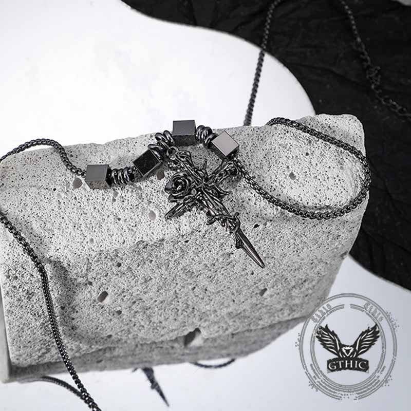 Nail Cross Thorn Rose Alloy Necklace