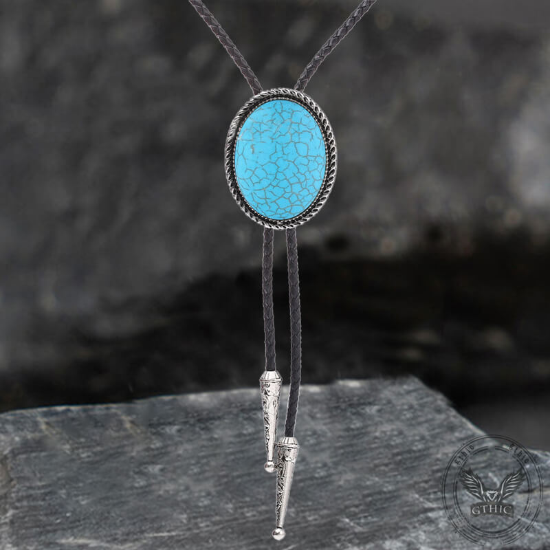 Natural Gemstone Cowboy Alloy Bolo Tie