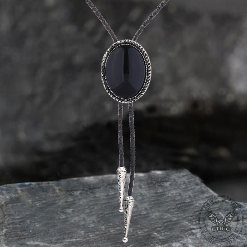 Natural Gemstone Cowboy Alloy Bolo Tie