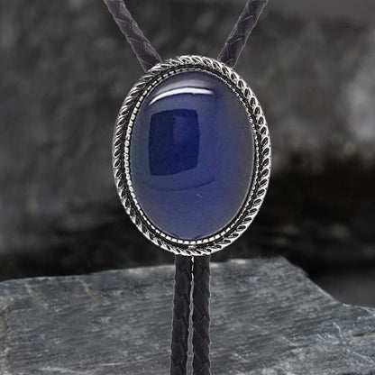 Natural Gemstone Cowboy Alloy Bolo Tie